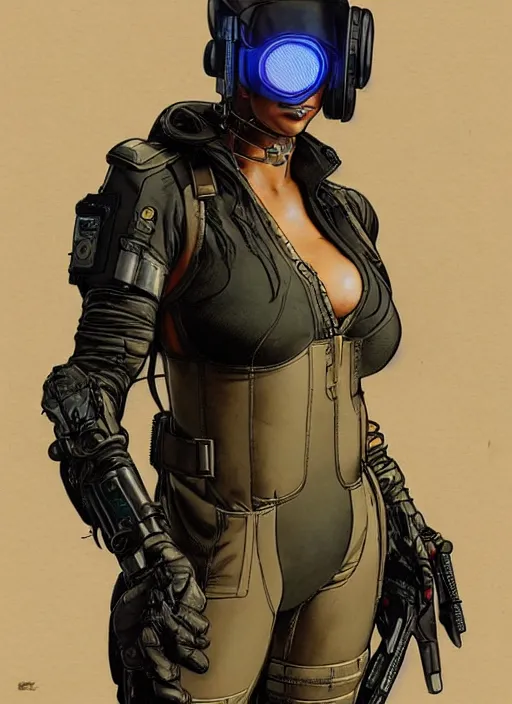 Image similar to cyberpunk mercenary in tactical harness and jumpsuit. portrait by stonehouse and mœbius and will eisner and gil elvgren and pixar. realistic proportions. dystopian. cyberpunk 2 0 7 7, apex, blade runner 2 0 4 9 concept art. cel shading. attractive face. thick lines.