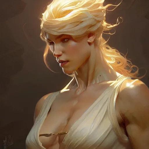 Image similar to guilty, muscular upper body, D&D, fantasy, intricate, elegant, highly detailed, digital painting, artstation, concept art, smooth, sharp focus, illustration, art by artgerm and greg rutkowski and alphonse mucha