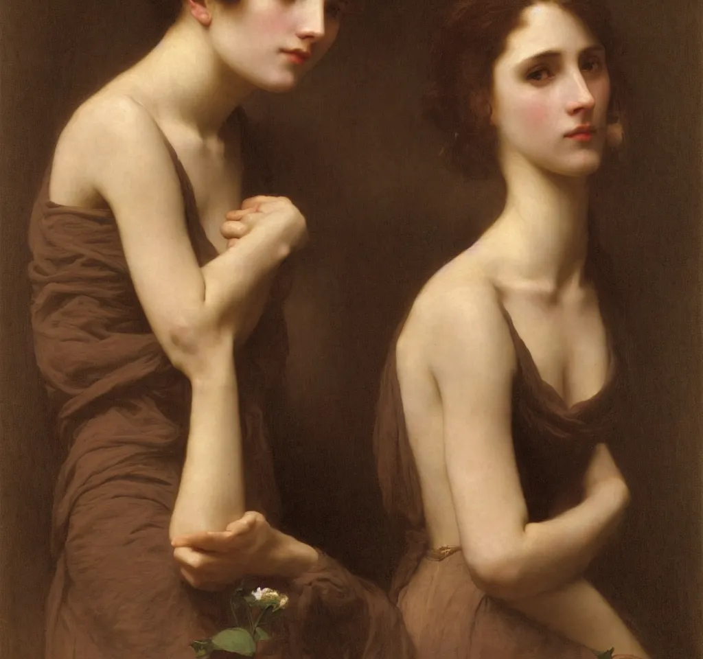 Prompt: portrait of a melancholic lady, by bouguereau