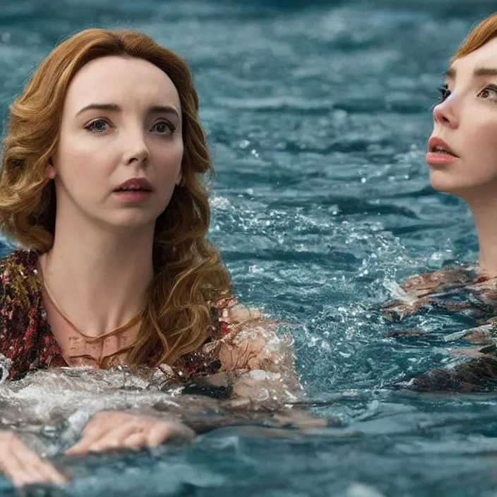 Image similar to jodie comer looking peaceful in the water, beautiful movie stills