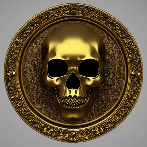 Image similar to 3d golden and black skull engraved with baroque ornaments. trending on artstation. octane render. dark art. gothic art. symmetrical artwork