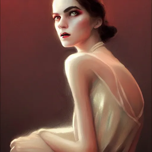 Image similar to femme fatale, beautiful young woman, 1 9 2 0 s, high detail, dramatic light, digital art, dark, painted by seb mckinnon and greg rutkowski, trending on artstation