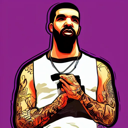 Image similar to drake in the style of gta v artwork, digital art