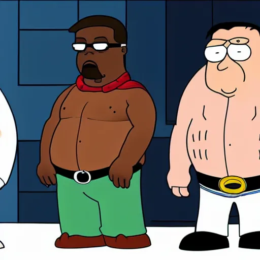 Prompt: Walter White, kanye west and Peter griffin in the style of Family Guy, cartoon