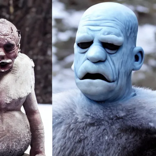 Prompt: homer simpson as a white walker in game of thrones