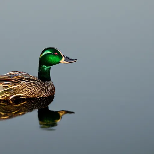 Prompt: a photo of a mallard wearing golden jewelry, necklace