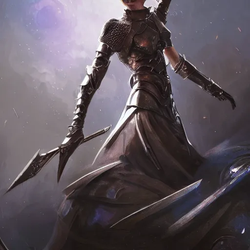 Image similar to Audrey Hepburn, battle armour, casting epic spell, magic the gathering artwork, D&D, fantasy, cinematic lighting, centered, symmetrical, highly detailed, digital painting, artstation, concept art, smooth, sharp focus, illustration, volumetric lighting, epic Composition, 8k, art by Akihiko Yoshida and Greg Rutkowski and Craig Mullins and Daniel Dociu, heroic pose, oil painting, cgsociety, magic lab background