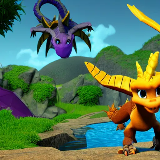 Image similar to Hyperrealistic photo of real life Spyro the Dragon, 4k