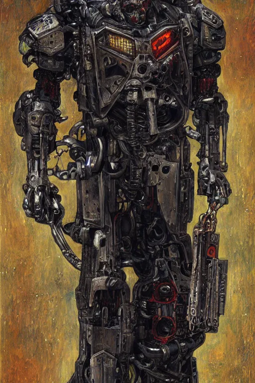 Prompt: portrait of demonic gothic Tom Cruise in mechanical power armor, cyberpunk, Warhammer, highly detailed, artstation, illustration, art by Gustav Klimt