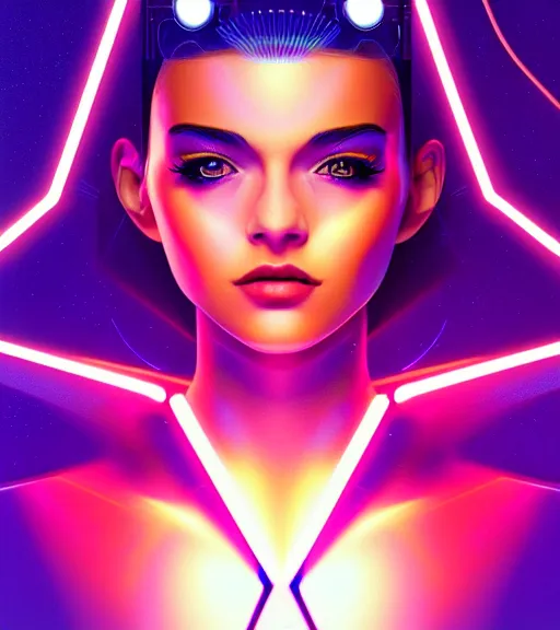 Image similar to symmetry!! latin princess of technology, solid cube of light, hard edges, product render retro - futuristic poster scifi, lasers and neon circuits, beautiful woman latin princess, intricate, elegant, highly detailed, digital painting, artstation, concept art, smooth, sharp focus, illustration, dreamlike, art by artgerm