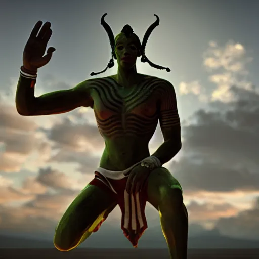 Prompt: a beautiful athletic male alien god that looks like shiva, unreal engine 5, cinematic, realistic