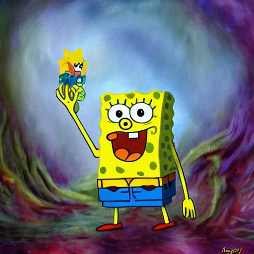 Image similar to spongebob during the singularity, fantasy art by lois von barrie