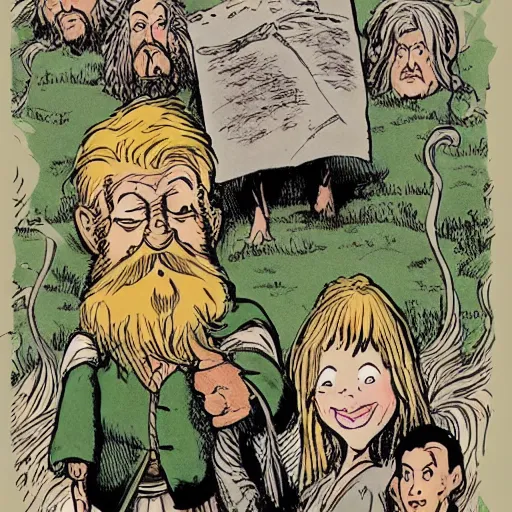 Prompt: the fellowship of the ring illustrated by dr seuss