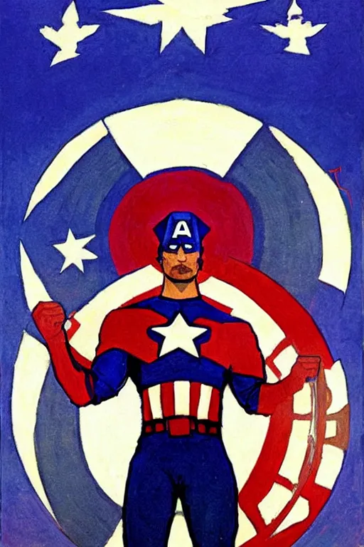 Prompt: capitan america, marvel, artwork by nicholas roerich,