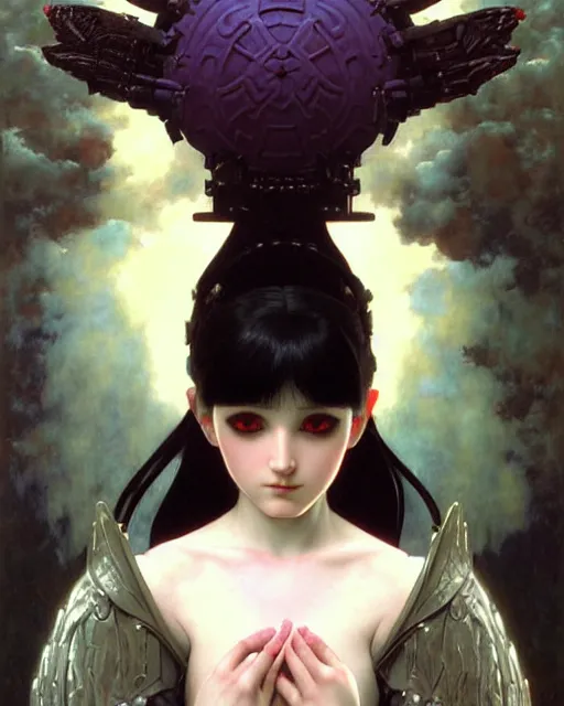 Prompt: portrait of beautiful cute young goth maiden girl with short white hairs in warhammer armor, art by ( ( ( kuvshinov ilya ) ) ) and wayne barlowe and gustav klimt and artgerm and wlop and william - adolphe bouguereau