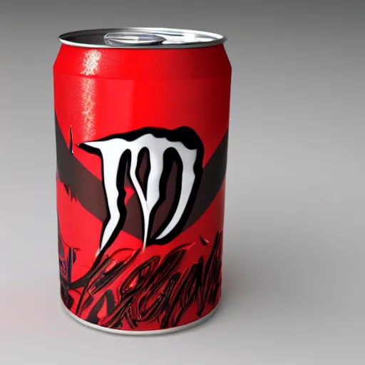 Image similar to new design aluminum can monster energy, red tones, 4k, octane render, ultra quality