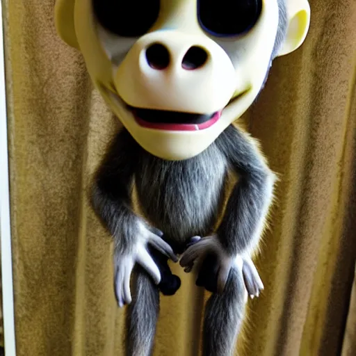Prompt: a scary animatronic monkey