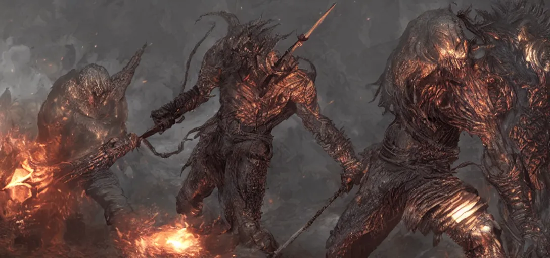 Image similar to Steve fighting a dark souls boss