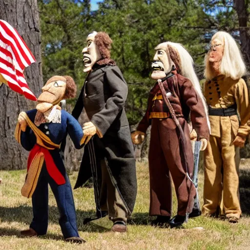 Prompt: a puppet show reenactment of custer's last stand