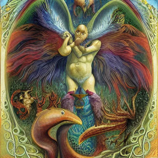 Prompt: strange mythical beasts of whimsy, surreal oil painting by Ronny Khalil , drawn by Ernst Haeckel, as an offering to Zeus