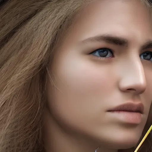 Image similar to photo realistic, consistent and highly detailed face, a attractive sports woman in archery, uhd 8 k, highly detailed