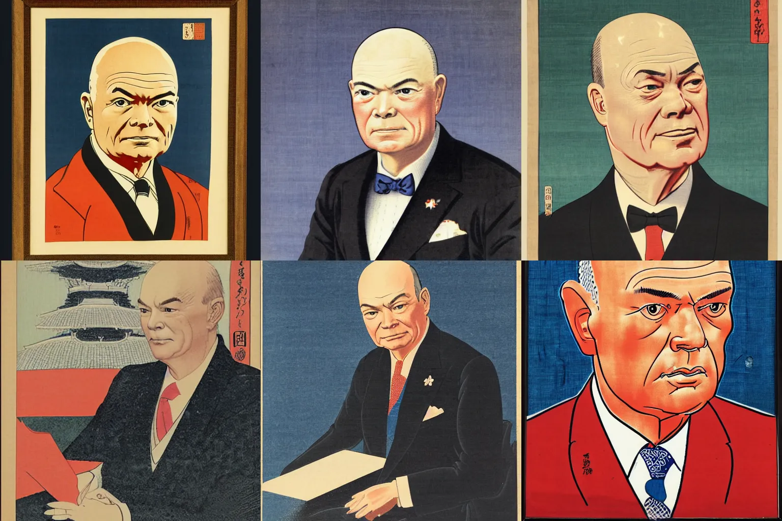 Prompt: ukiyo-e portrait of United States President Dwight Eisenhower