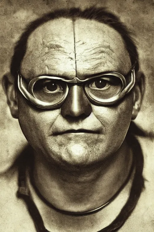 Image similar to leonardo from teenage mutant ninja turtles, portrait, full body, symmetrical features, silver iodide, 1 8 8 0 photograph, sepia tone, aged paper, sergio leone, master prime lenses, cinematic