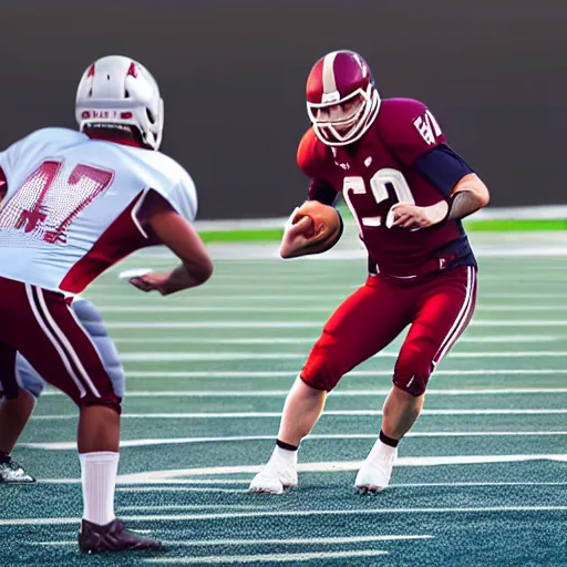Prompt: action shot from a game of football with elon musk as the quarterback, highly detailed, extremely high quality, hd, 4 k, 8 k, canon 3 0 0 mm, professional photographer, 4 0 mp, lifelike, top - rated, award winning, realistic, detailed lighting, detailed shadows, sharp, no blur, edited, corrected, trending