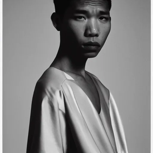 Prompt: realistic! photoshoot for a new balenciaga lookbook, color film photography, portrait of a beautiful asian model, photo in style of tyler mitchell, 35mm