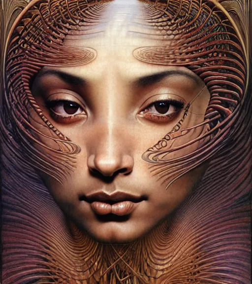 Image similar to detailed realistic beautiful young sade adu face portrait by jean delville, gustave dore and marco mazzoni, art nouveau, symbolist, visionary, baroque, intricate biomechanical fractal. horizontal symmetry by zdzisław beksinski, iris van herpen, raymond swanland and alphonse mucha. highly detailed, hyper - real, beautiful