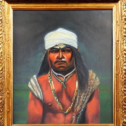 Prompt: a portrait of a Indian warrior oil painting