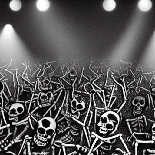 Prompt: photo, a giant crowd of silvery shiny refective black latex claymation skeletons by ray harryhausen dancing inside an underground ussr night club, edge lighting, ray traced lighting