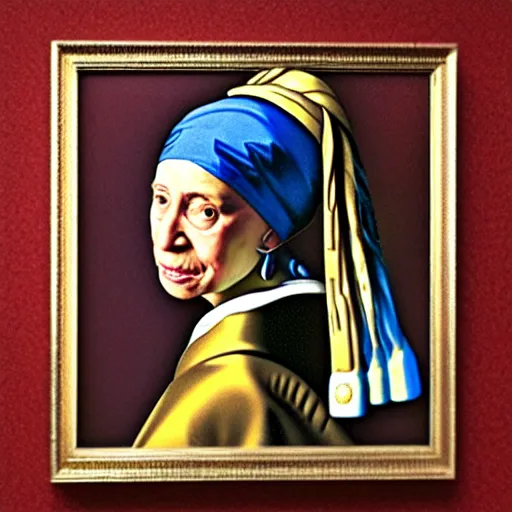 Image similar to ruth bader ginsburg with a pearl earring, painting by vermeer