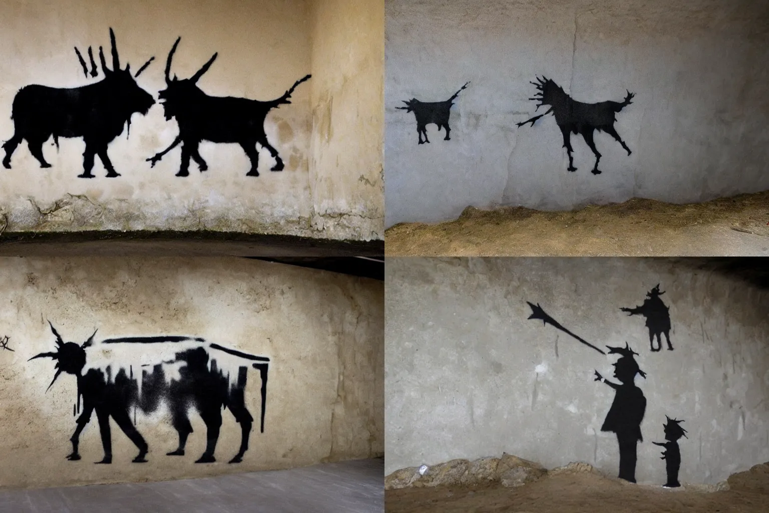 Prompt: Banksy stencil art in the Lascaux cave