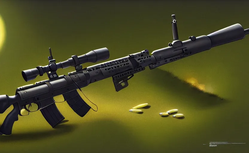 Prompt: portrait of a m 1 4 ebr scout rifle, black hardcase as background, lush landscape, illustration concept art anime key visual trending pixiv fanbox by wlop and greg rutkowski and makoto shinkai and studio ghibli and kyoto animation, realistic gun, ammo bullets, mettalic reflections, holographic sight, eotech