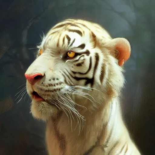 Image similar to a beautfiul award winning aesthetic commission of an antrho albino tiger wearing golden victorian aemour,digital art,art by greg rutkowski,character design by charles bowater,ross tran,photorealistic,detailed face,hyperdetailed,western comic,2021,artstation,deviantart,western comic style