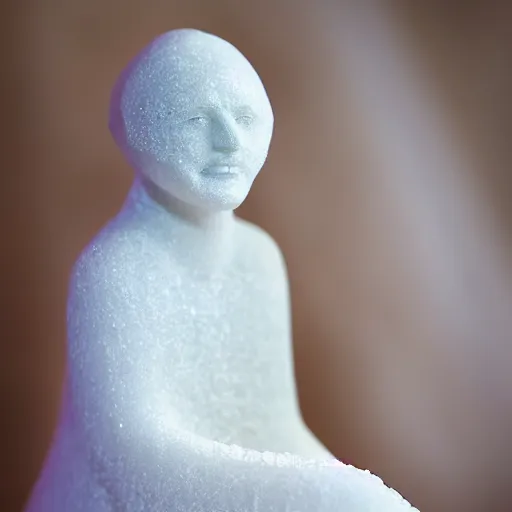 Image similar to salt sculpture made of salt shaped like a 30 year old woman in ancient Canaanite clothing, cracked desert background. somber. haunting. 40mm lens, shallow depth of field, split lighting