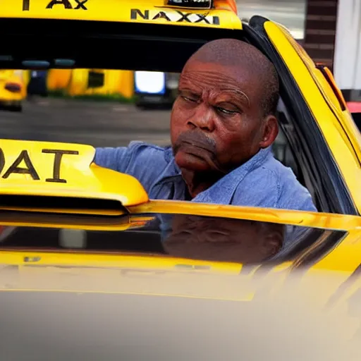 Prompt: a taxi driver waiting for his turn to get a gas photorealistic great photograph