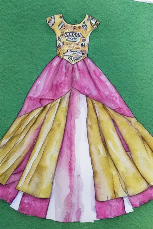 Image similar to lion themed princess dress design, watercolor