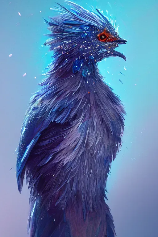 Image similar to A fancy portrait of a crystalized bird by Greg Rutkowski, beeple, Sung Choi, Mitchell Mohrhauser, Maciej Kuciara, Johnson Ting, Maxim Verehin, Peter Konig, final fantasy, macro lens , 8k photorealistic, cinematic lighting, HD, high details, dramatic, dark atmosphere, trending on artstation