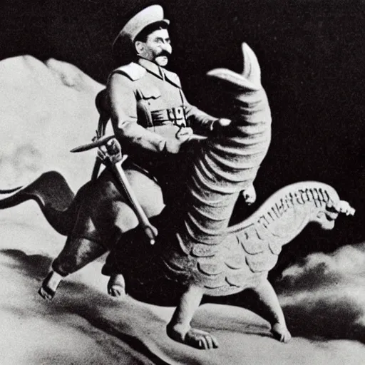 Image similar to photo of Joseph Stalin riding a dragon,