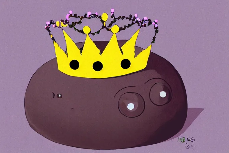 Image similar to giant black bean wearing a kings crown, with googly eyes and smiling, digital art,