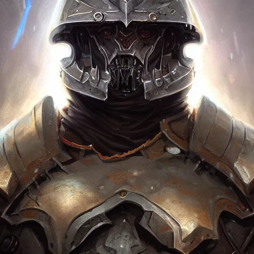 Image similar to the doomslayer as a void knight and as a realistic d & d fantasy character, closeup portrait art by donato giancola and greg rutkowski, vintage retro, realistic face, digital art, trending on artstation, symmetry!!