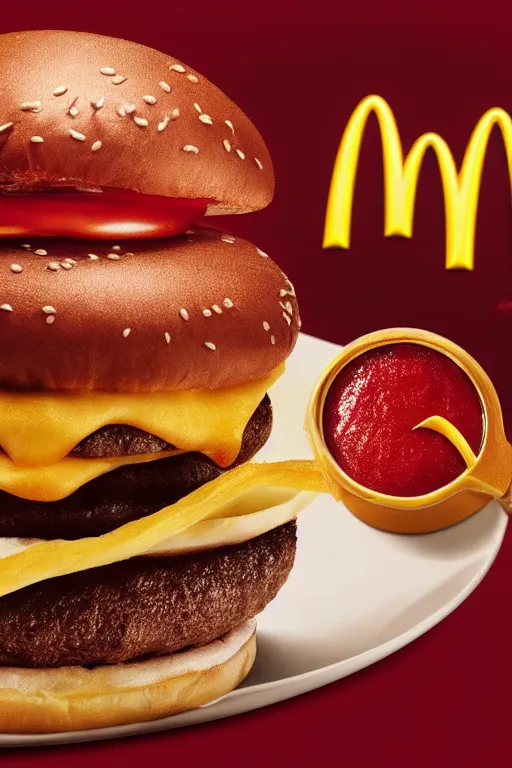 Prompt: mcdonalds hamburger covered in blood, commercial photography