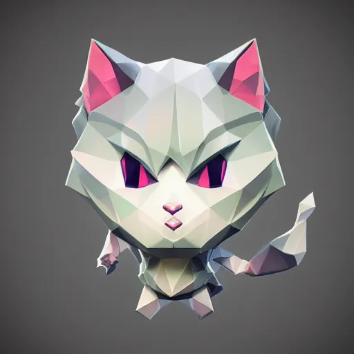 Image similar to low poly modelling, high resolution textures, smooth vertices, isometric view, 1 6 bit colors, made in blender, fat chibi grey cat, volumetric lighting, fantasy, intricate, hyper realistic, by riot games, league of legends, backlit