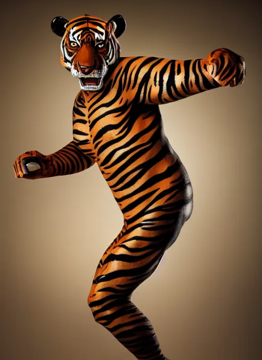 Prompt: studio photo still of a full body humanoid human tiger hybrid shark in a space, 8 k, studio lighting, key light from right side,