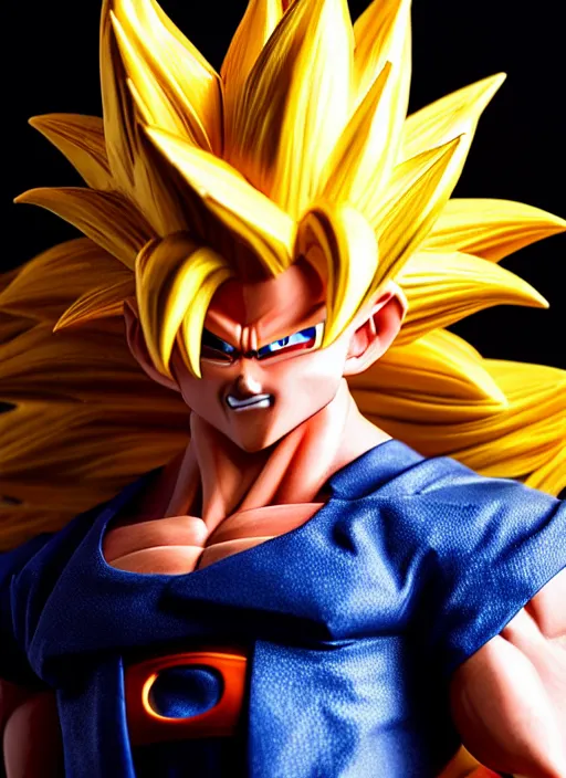 Image similar to a full portrait photo of super saiyan son goku, f / 2 2, 3 5 mm, 2 7 0 0 k, lighting, perfect faces, award winning photography.