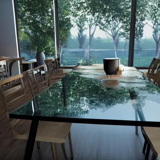 Prompt: A 30 percent full glass of water on a table, 4k, unreal engine