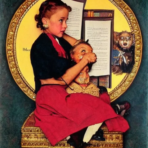 Prompt: Maximalist queen of a fictional ethnicity. Norman Rockwell painting.