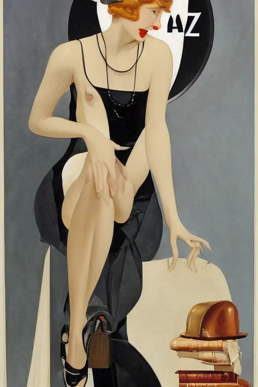 Image similar to a oil painting depicting a Jazz Age high society figure, 1920s style, smooth, highly detailed, high contrast, Coles Phillips, Dean Cornwell, JC Leyendecker, 8K